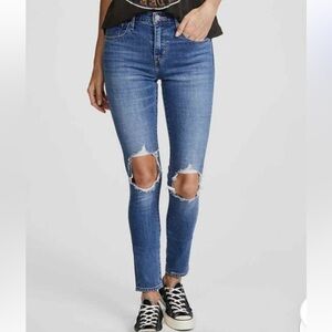 Levi’s 721 Medium Blue Distressed Skinny Jeans with Knee Rips size 28